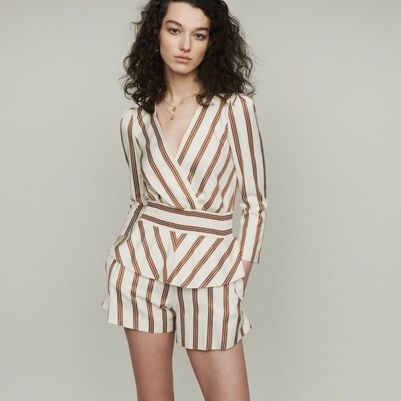 Maje Pants - Maje Ieni Striped Peplum Romper in White